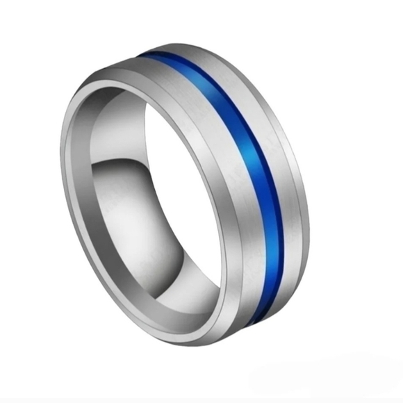 Men's Silver and Blue Ring - Picture 1 of 3